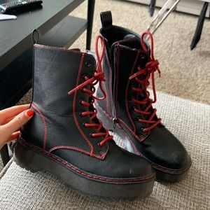 Union bay black combat boots red laces